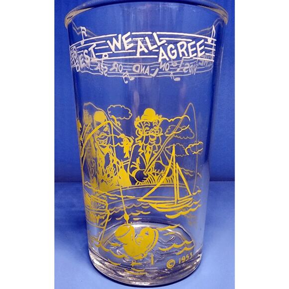 1953 Howdy Doody Welch's Juice Glass Mr Bluster Clarabell Fishing FLAW READ - Picture 6 of 11